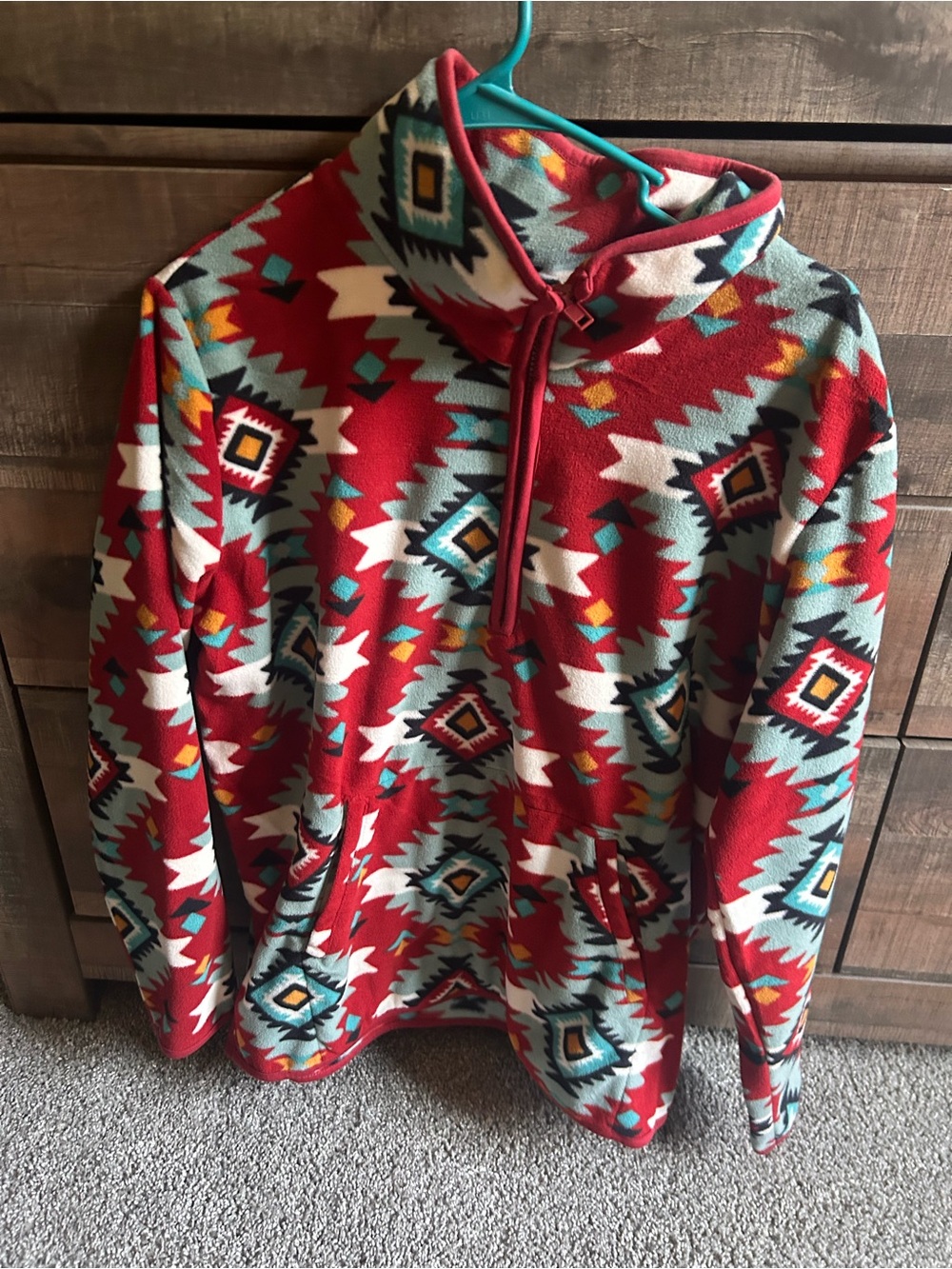 Wrangler Red Aztec Half-Zip Fleece Pullover